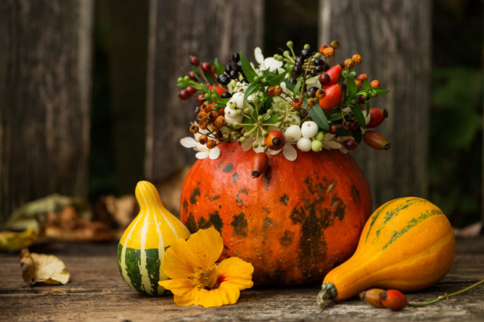 Hollow pumpkin with floral decoration