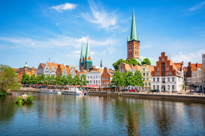 Classic panoramic view of historic skyline of hanseatic town of