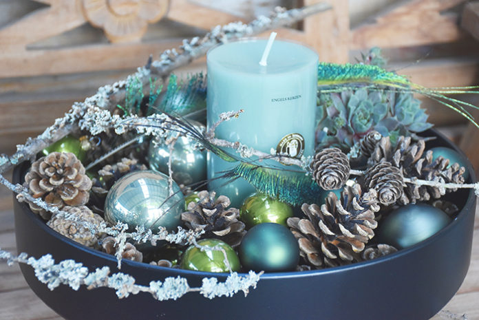 Advent grün gefüllte Schale Engelskerze