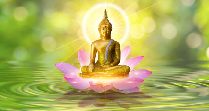 Buddha,Statue,Water,Lotus,Buddha,Standing,On,Lotus,Flower,On